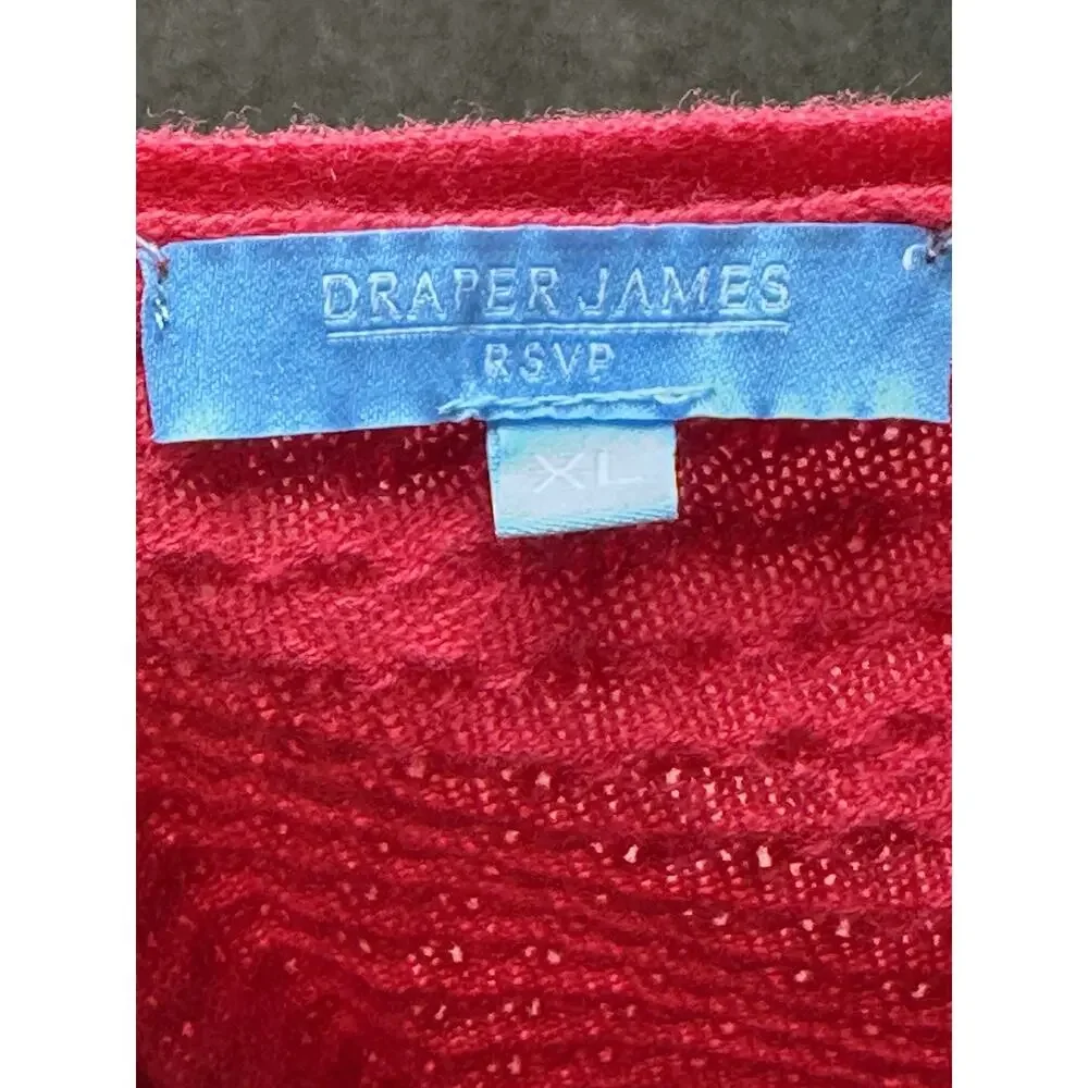 Draper James RSVP Red Textured VNeck Long Sleeve Button Cotton Blend Cardigan XL